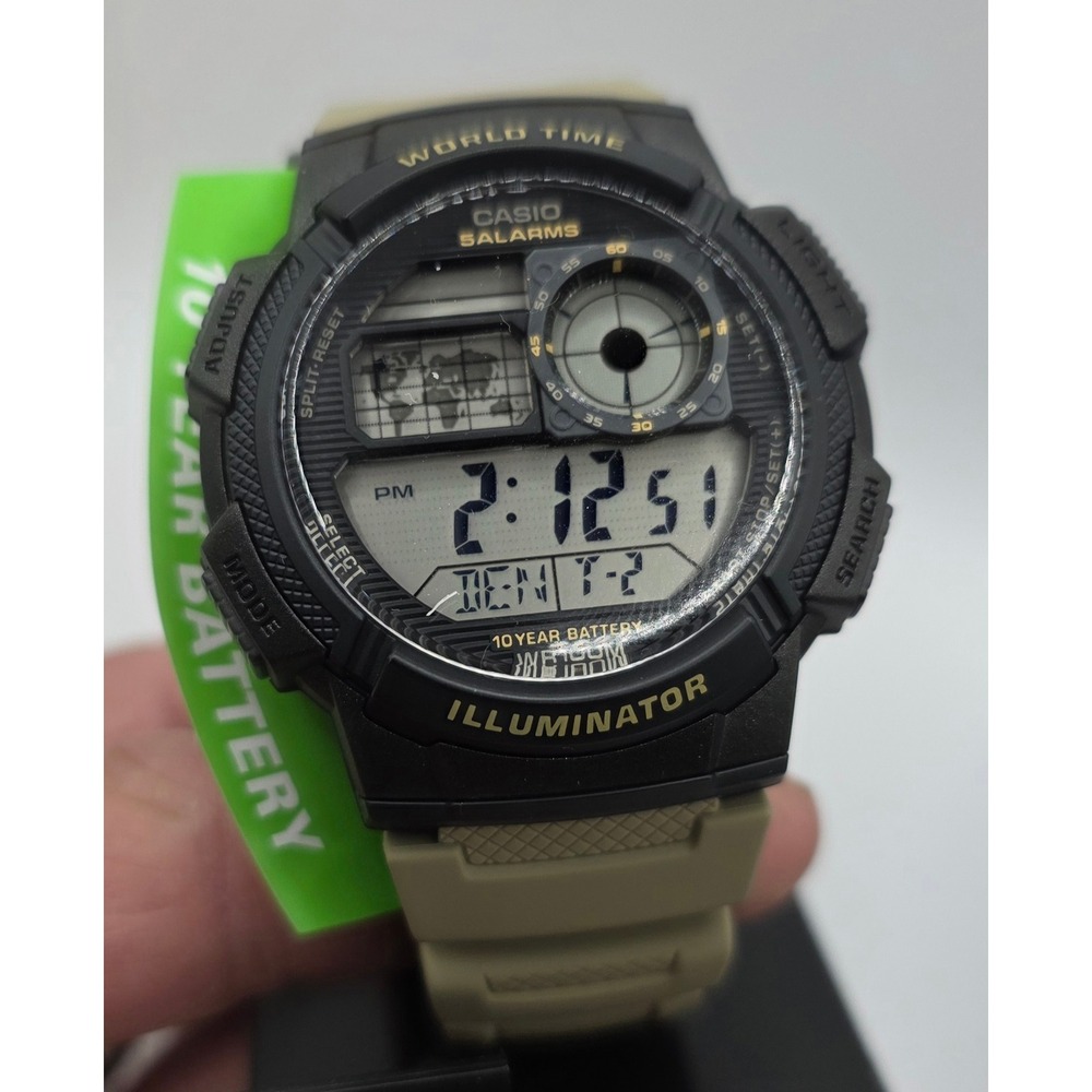 Casio AE-1000W-1A3VCF World Time 10 Year Battery Black Tan Digital Mens Watch